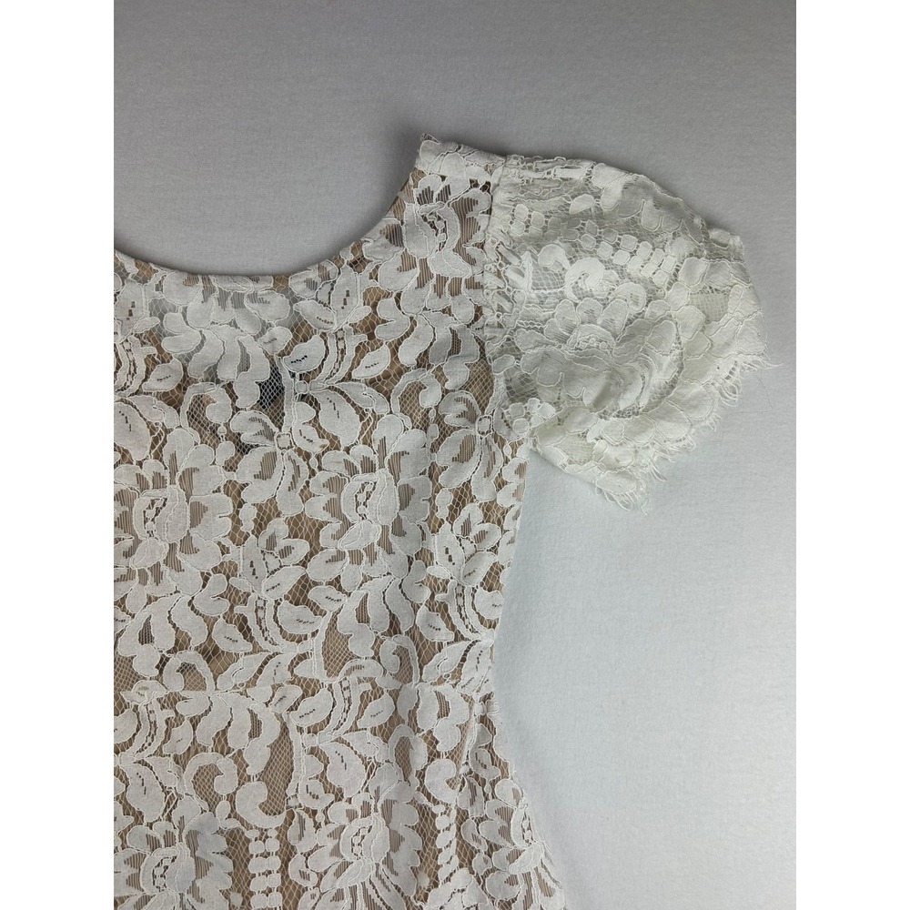 Lulus Lace Dress Women M White Floral V-Neck Short Sleeve Lined - Picture 7 of 9